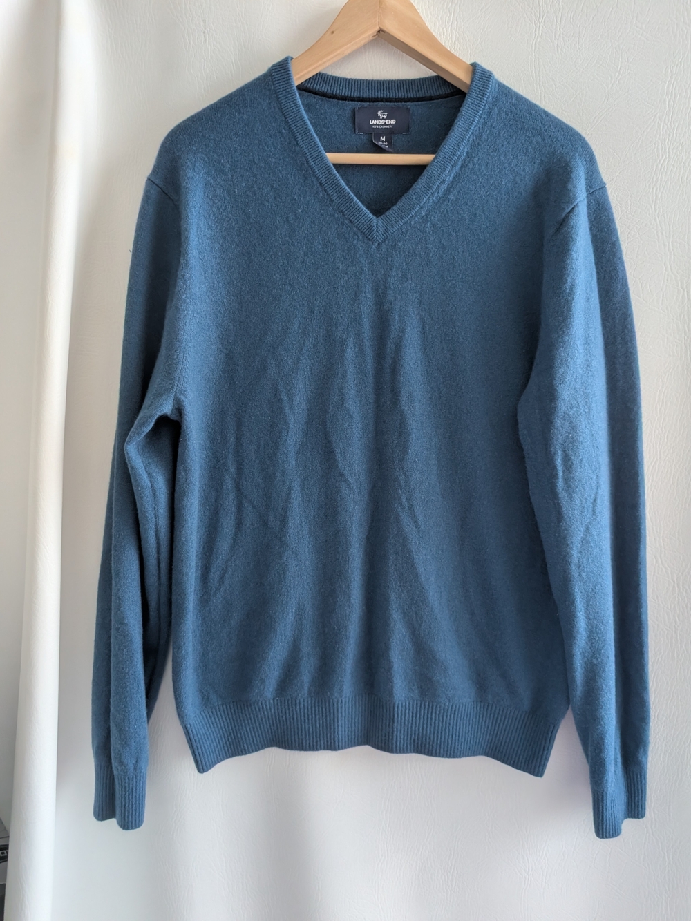 Lands End Cashmere Blue V-Neck Sweater - M